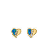 Heart Stud Earring Created Opal Solid 925 Sterling Silver (9mm)