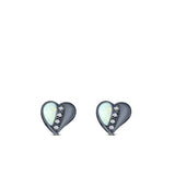 Heart Stud Earring Created Opal Solid 925 Sterling Silver (9mm)