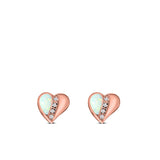 Heart Stud Earring Created Opal Solid 925 Sterling Silver (9mm)