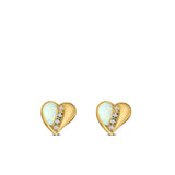 Heart Stud Earring Created Opal Solid 925 Sterling Silver (9mm)