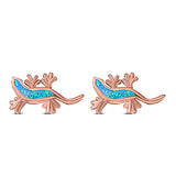 Lizard Stud Earring Created Opal Solid 925 Sterling Silver (21mm)