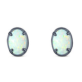 Art Deco Oval Stud Earring Created Opal Solid 925 Sterling Silver (8mm)