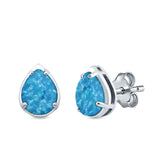 Solitaire Teardrop Pear Stud Earrings Created Opal 925 Sterling Silver