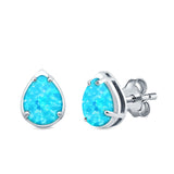 Solitaire Teardrop Pear Stud Earrings Created Opal 925 Sterling Silver