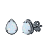 Solitaire Teardrop Pear Stud Earrings Created Opal 925 Sterling Silver