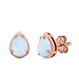 Solitaire Teardrop Pear Stud Earrings Created Opal 925 Sterling Silver