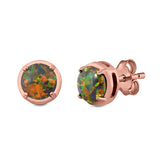 Claw Prong Solitaire Stud Earrings Round Created Opal 925 Sterling Silver (7mm)