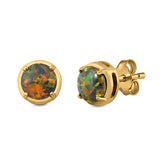 Claw Prong Solitaire Stud Earrings Round Created Opal 925 Sterling Silver (7mm)