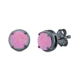 Claw Prong Solitaire Stud Earrings Round Created Opal 925 Sterling Silver (7mm)