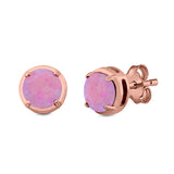 Claw Prong Solitaire Stud Earrings Round Created Opal 925 Sterling Silver (7mm)
