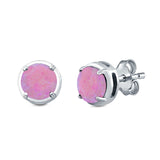 Claw Prong Solitaire Stud Earrings Round Created Opal 925 Sterling Silver (7mm)