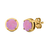 Claw Prong Solitaire Stud Earrings Round Created Opal 925 Sterling Silver (7mm)
