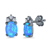 Oval Stud Earrings Created Opal Simulated CZ 925 Sterling Silver(12mm)