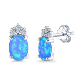 Oval Stud Earrings Created Opal Simulated CZ 925 Sterling Silver(12mm)