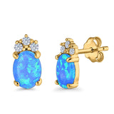 Oval Stud Earrings Created Opal Simulated CZ 925 Sterling Silver(12mm)