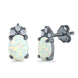 Oval Stud Earrings Created Opal Simulated CZ 925 Sterling Silver(12mm)
