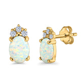 Oval Stud Earrings Created Opal Simulated CZ 925 Sterling Silver(12mm)