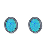 Oval Stud Earring Created Opal Solid 925 Sterling Silver (7mm)