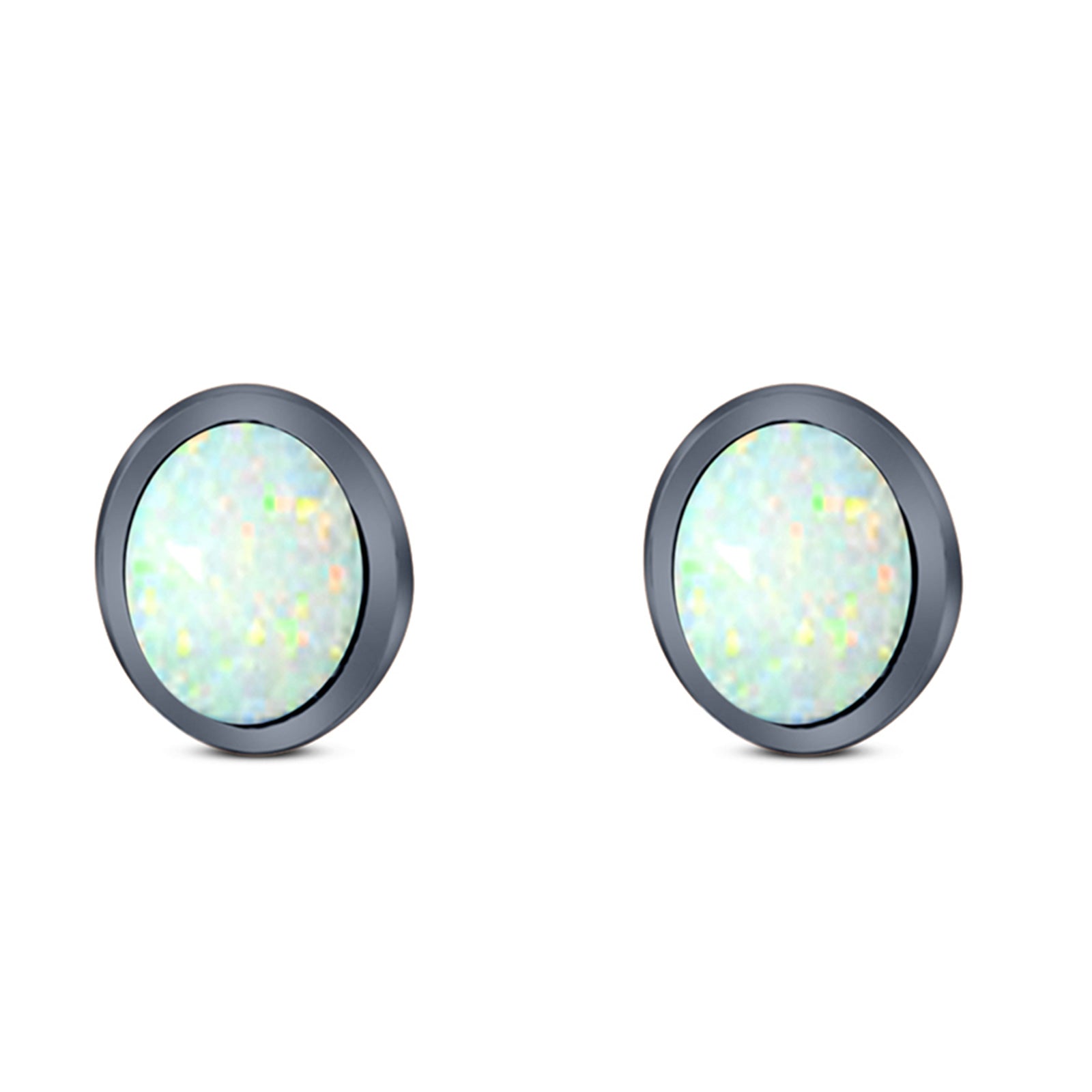 Oval Stud Earring Created Opal Solid 925 Sterling Silver (7mm)
