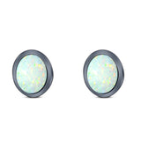 Oval Stud Earring Created Opal Solid 925 Sterling Silver (7mm)