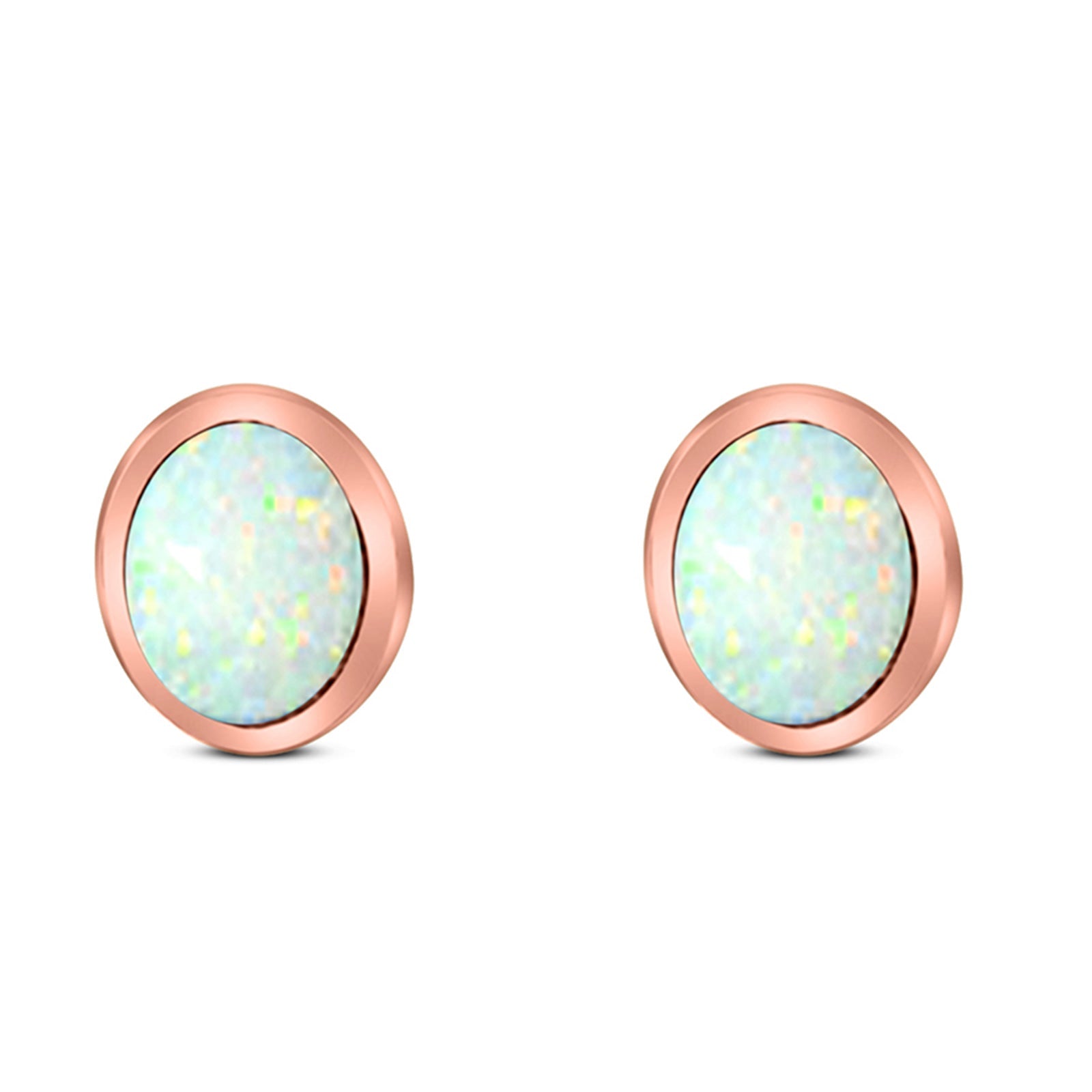 Oval Stud Earring Created Opal Solid 925 Sterling Silver (7mm)