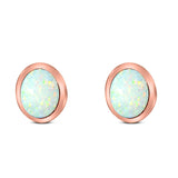 Oval Stud Earring Created Opal Solid 925 Sterling Silver (7mm)