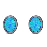 Oval Stud Earring Created Opal Solid 925 Sterling Silver (10mm)