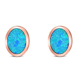 Oval Stud Earring Created Opal Solid 925 Sterling Silver (10mm)