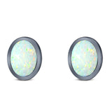 Oval Stud Earring Created Opal Solid 925 Sterling Silver (10mm)