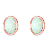 Oval Stud Earring Created Opal Solid 925 Sterling Silver (10mm)