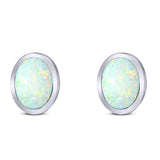 Oval Stud Earring Created Opal Solid 925 Sterling Silver (10mm)