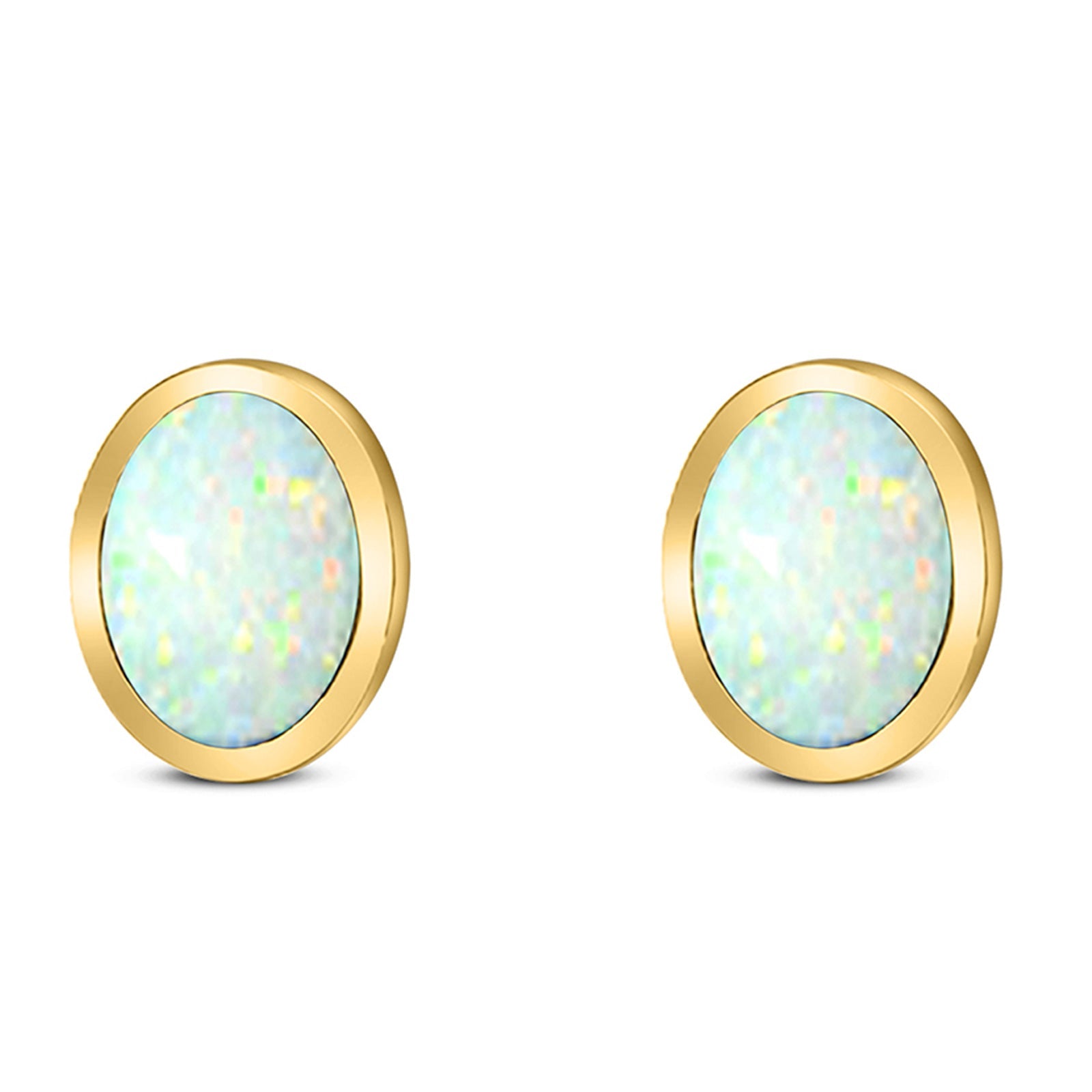 Oval Stud Earring Created Opal Solid 925 Sterling Silver (10mm)