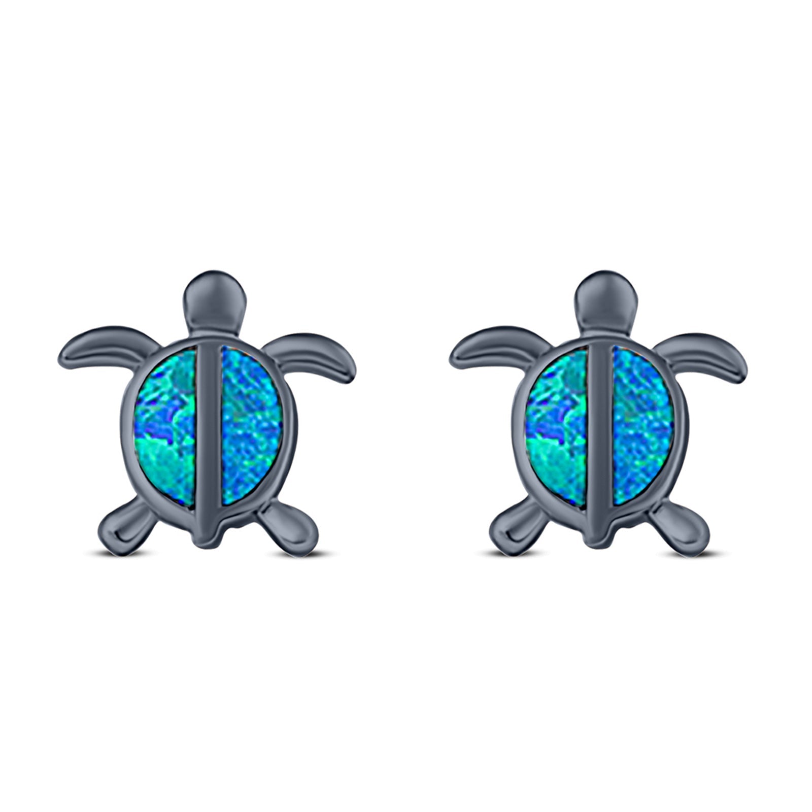 Turtle Stud Earring Created Opal Solid 925 Sterling Silver (14mm)