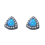 Halo Art Deco Trillion Triangle Stud Earring Created Opal Solid 925 Sterling Silver (9mm)