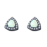Halo Art Deco Trillion Triangle Stud Earring Created Opal Solid 925 Sterling Silver (9mm)