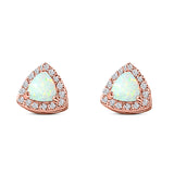 Halo Art Deco Trillion Triangle Stud Earring Created Opal Solid 925 Sterling Silver (9mm)