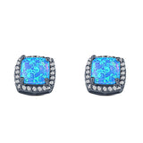 Halo Art Deco Cushion Cut Stud Earring Created Opal Solid 925 Sterling Silver (11mm)