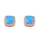 Halo Art Deco Cushion Cut Stud Earring Created Opal Solid 925 Sterling Silver (11mm)