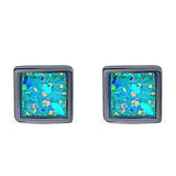 Princess Stud Earring Created Opal Solid 925 Sterling Silver (8mm)