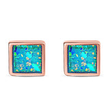 Princess Stud Earring Created Opal Solid 925 Sterling Silver (8mm)