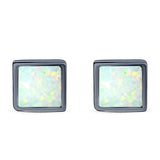 Princess Stud Earring Created Opal Solid 925 Sterling Silver (8mm)