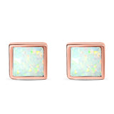 Princess Stud Earring Created Opal Solid 925 Sterling Silver (8mm)