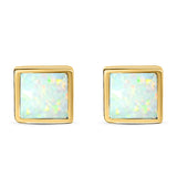 Princess Stud Earring Created Opal Solid 925 Sterling Silver (8mm)