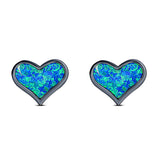 Heart Stud Earring Created Opal Solid 925 Sterling Silver (9mm)