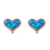 Heart Stud Earring Created Opal Solid 925 Sterling Silver (9mm)