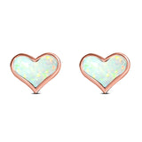 Heart Stud Earring Created Opal Solid 925 Sterling Silver (9mm)