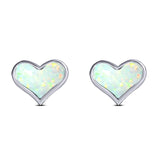 Heart Stud Earring Created Opal Solid 925 Sterling Silver (9mm)