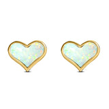 Heart Stud Earring Created Opal Solid 925 Sterling Silver (9mm)