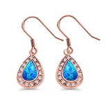 Drop Dangle Pear Earrings Created Opal Simulated CZ 925 Sterling Silver(17mm)