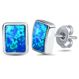 Solitaire Stud Earring Radiant Shape Lab Created Opal 925 Sterling Silver (8mm)